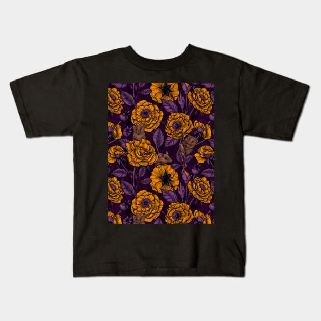 The mice party in orange and violet Kids T-Shirt by katerinamk